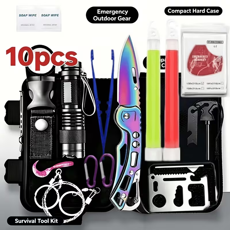 Fishing Equipment Essentials - 10-in-1 overlevingsuitrustingsset, tactische messenset voor heren